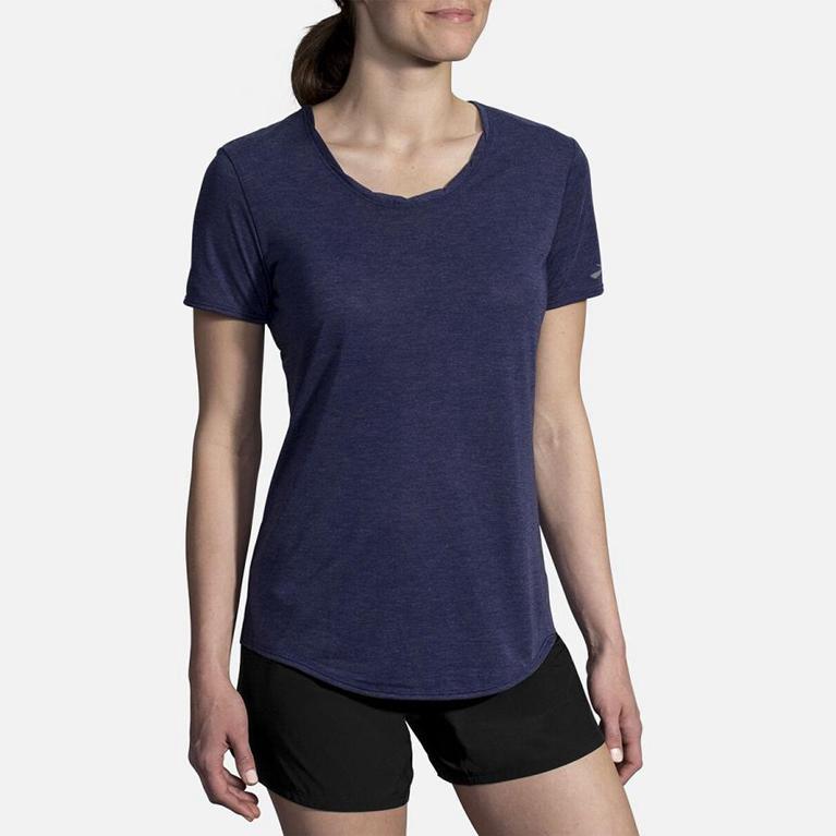 Brooks Womens Distance Short Sleeve Running Shirt - Blue (827150-XYO)